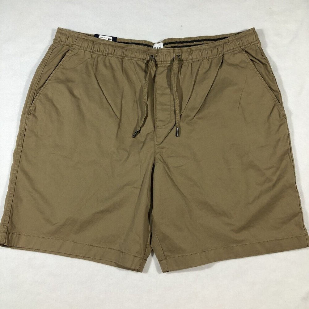 NEW GAP Mens XXL Pull On Khaki Tan Chino Shorts Flat Front NWT $40